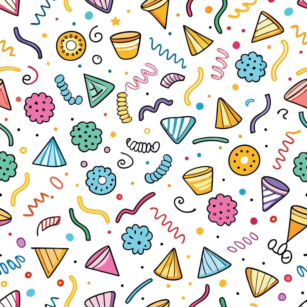 seamless pattern with colorful confetti and streamers vector