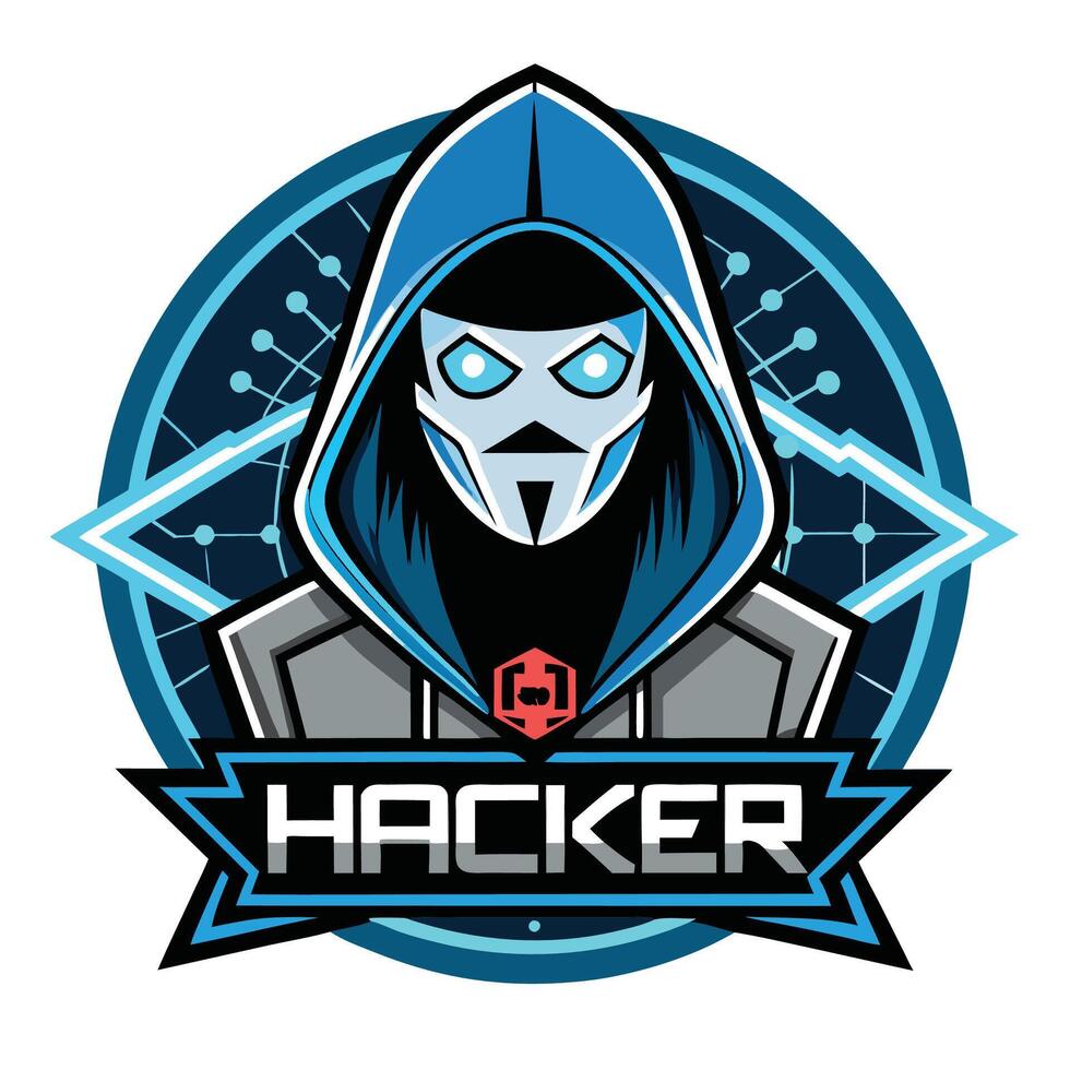 the hacker logo with a blue hoodie vector