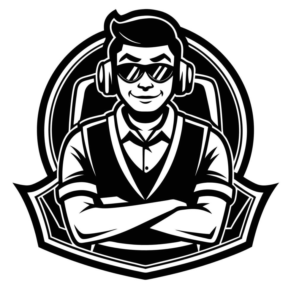 a black and white image of a man wearing sunglasses and a vest vector