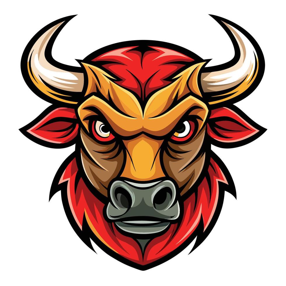 an angry bull head with horns and a red face vector