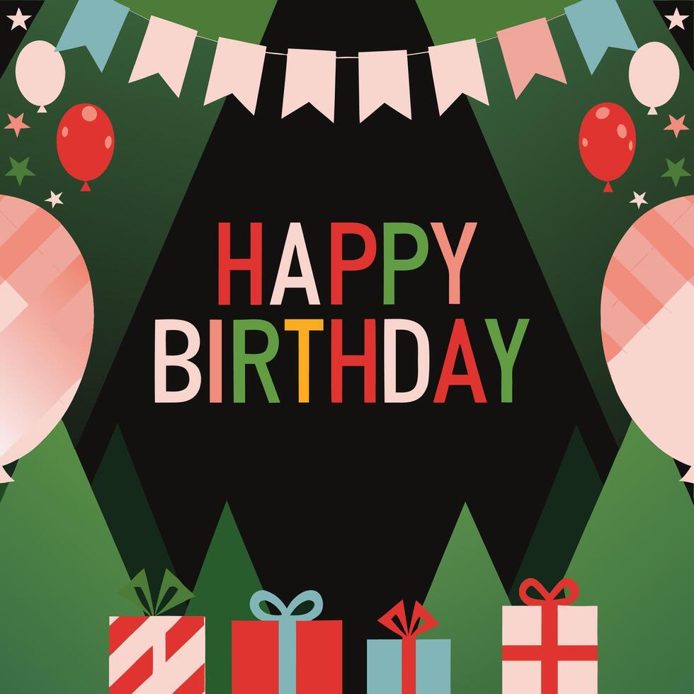 happy birthday card with presents and balloons vector