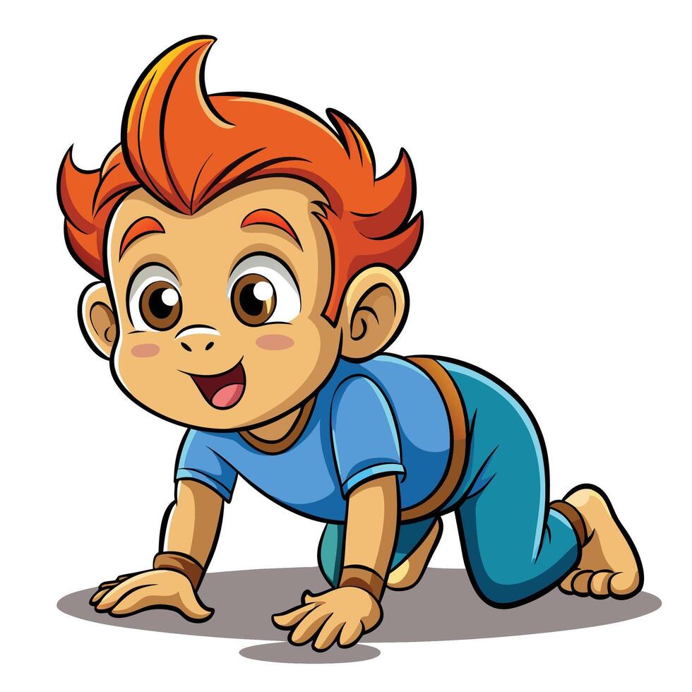 cartoon boy crawling on the ground vector