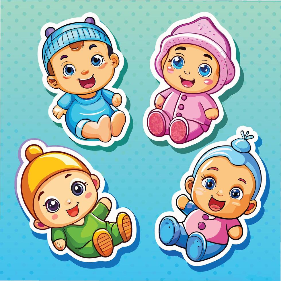 cartoon baby stickers set with different colors vector