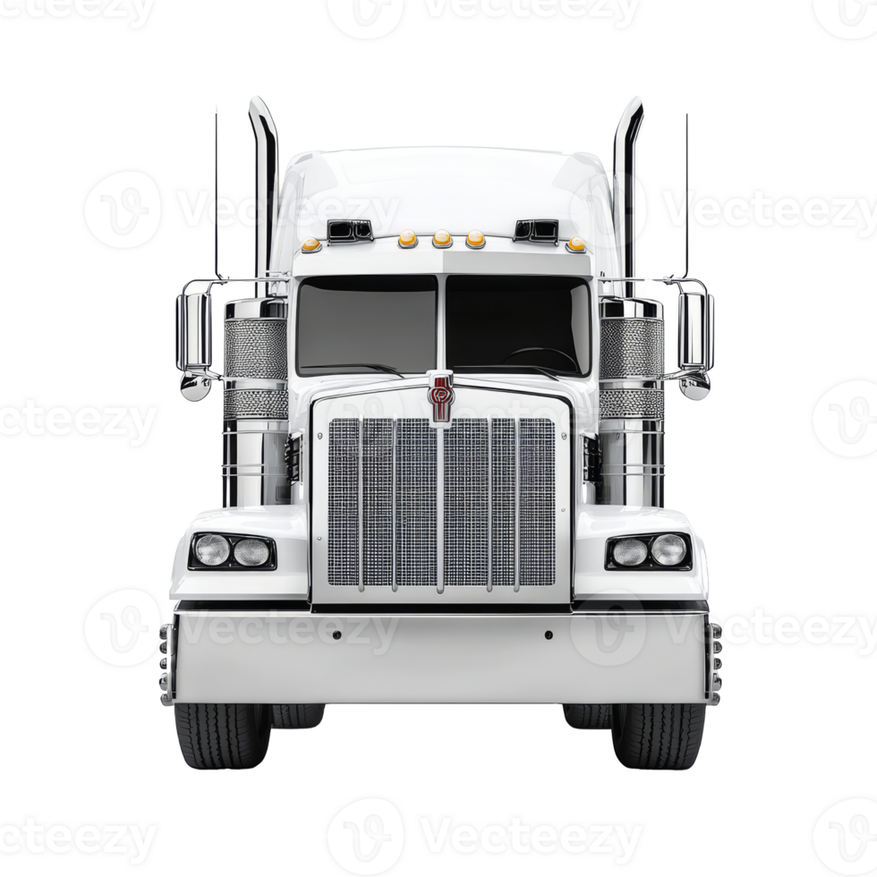 Front view of white semi-truck isolated on white background. Concept of logistics and commercial freight transportation png