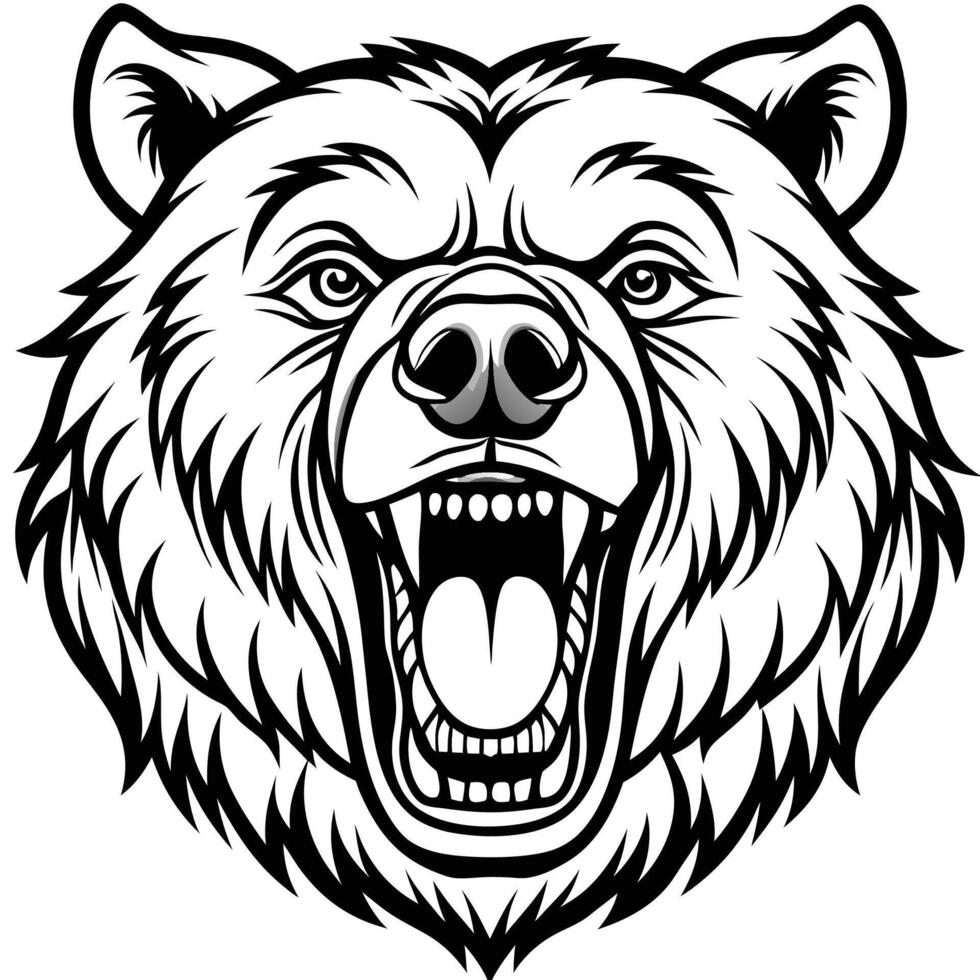a bear head with its mouth open and its teeth showing vector