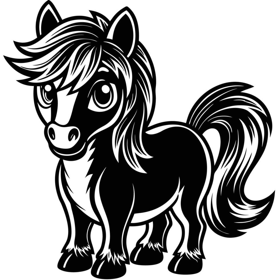 a black and white horse with long hair vector