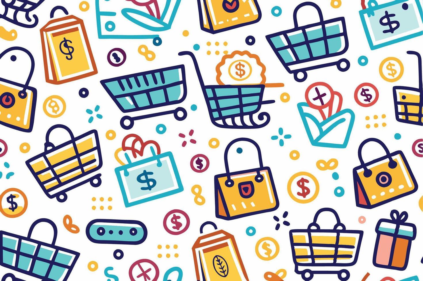shopping seamless pattern with colorful icons vector