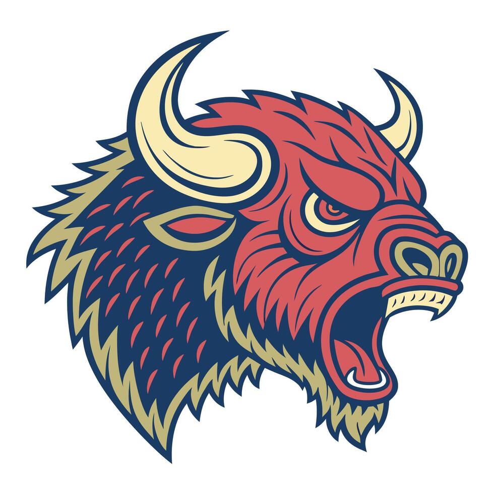 an angry bull head with horns and a big mouth vector