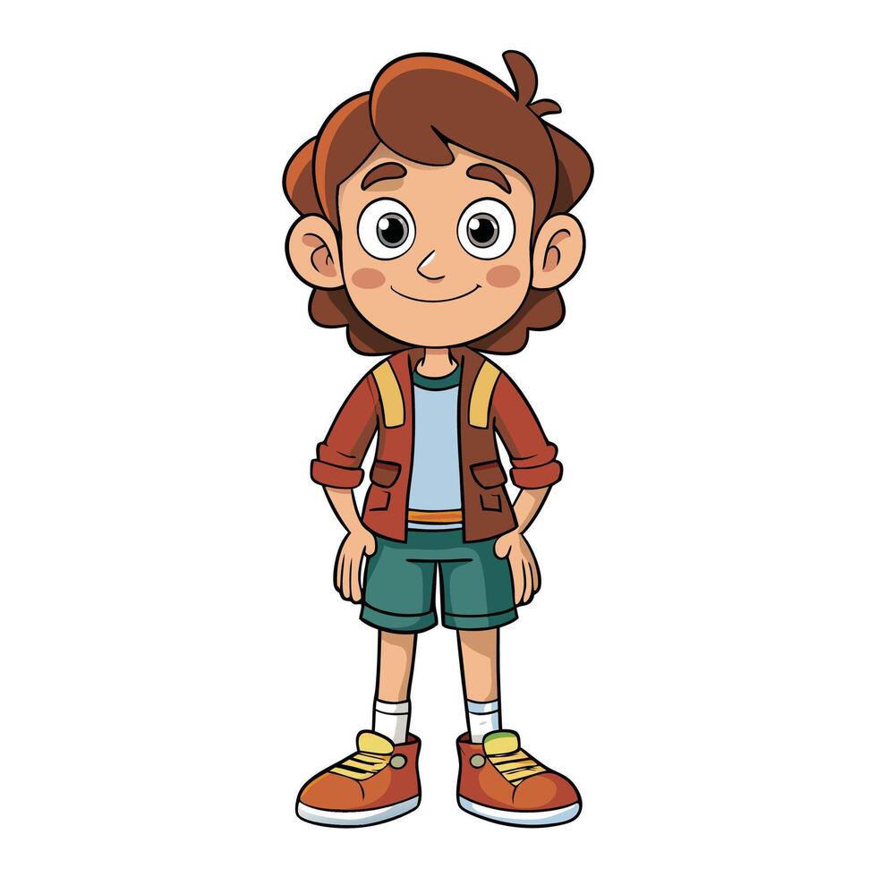 cartoon boy in a red jacket and shorts vector