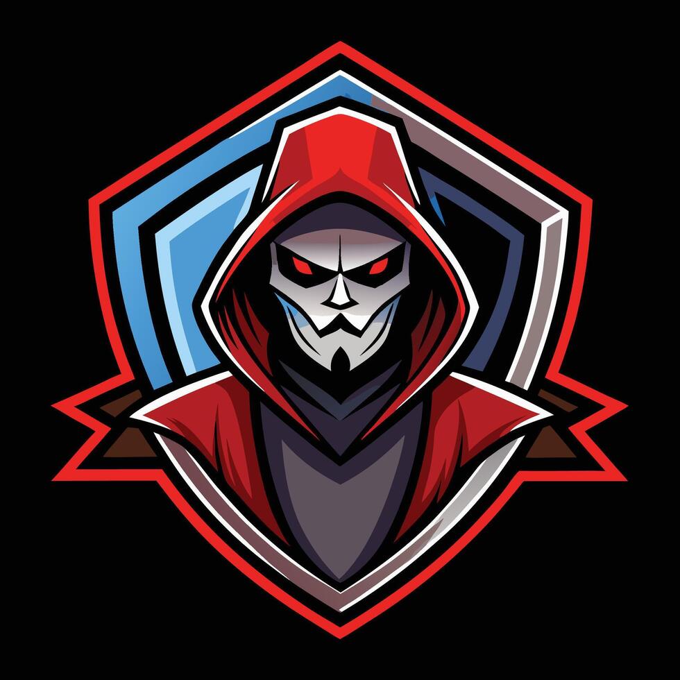 a red hooded man with a black mask vector