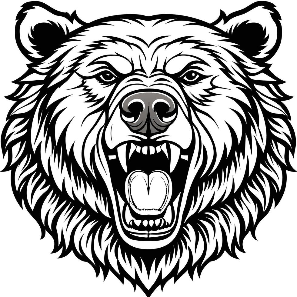 a bear head with its mouth open and its teeth showing vector