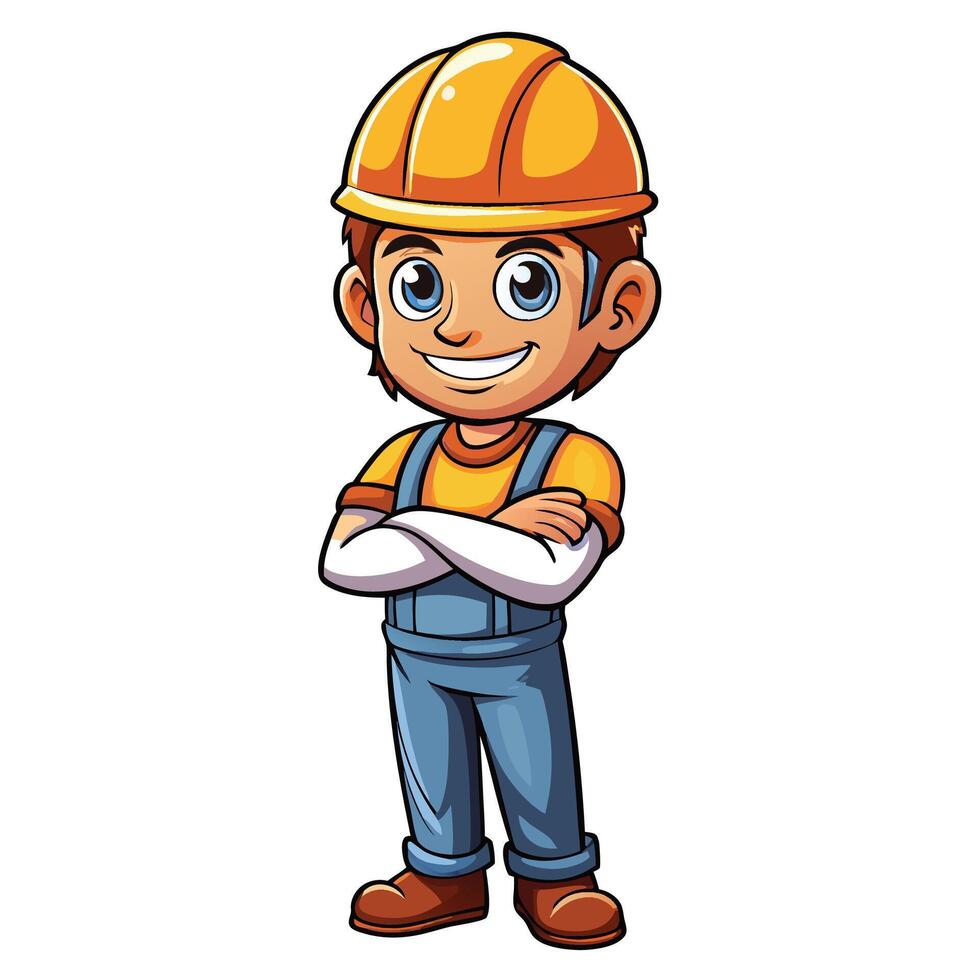 cartoon construction worker with arms crossed vector