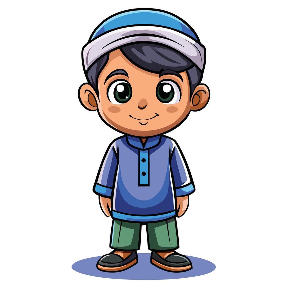 cartoon boy in muslim clothes vector
