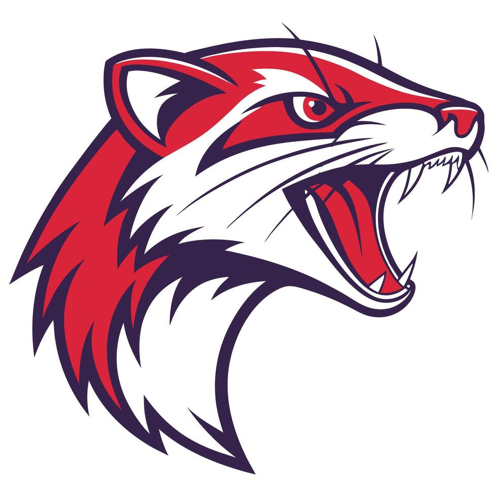 the head of a raccoon is shown in a red and white color vector