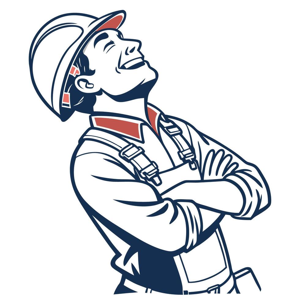 a smiling construction worker with a tool belt vector