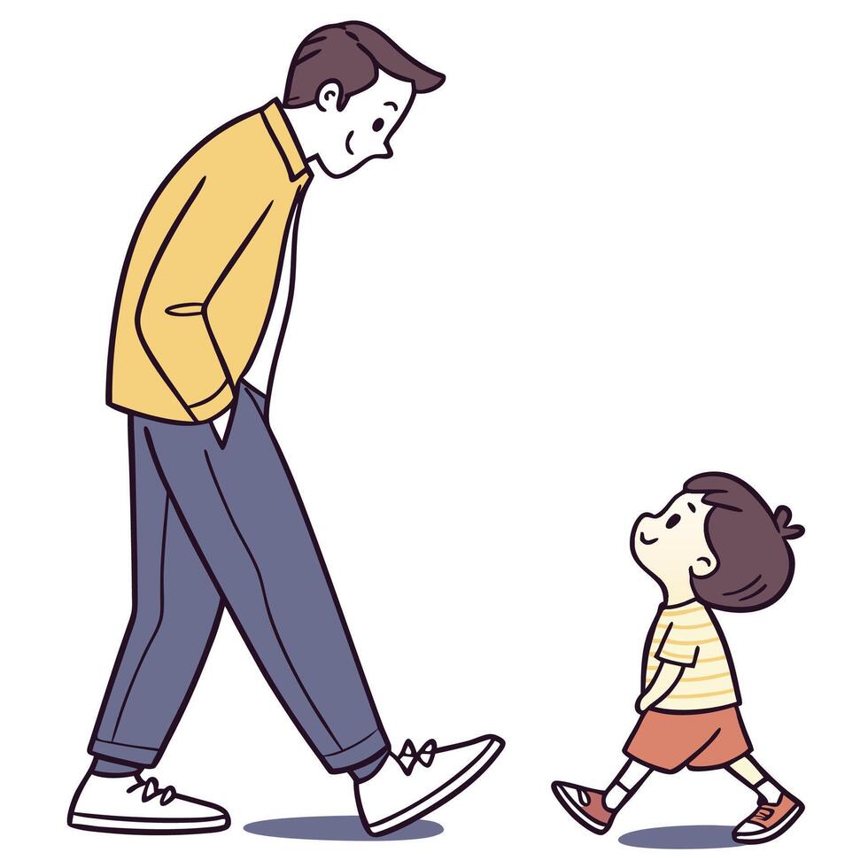 a man walking with a small child vector