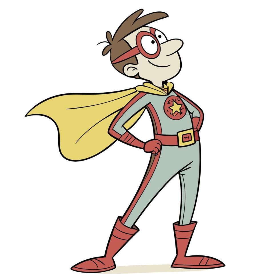 a cartoon superhero with glasses and a cape vector