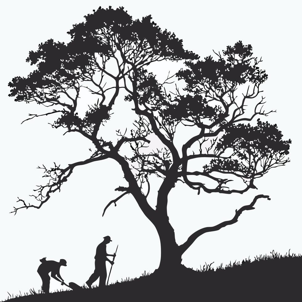 silhouette of people working in the field vector