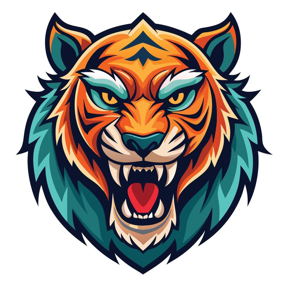 the head of a tiger is shown in a cartoon style vector