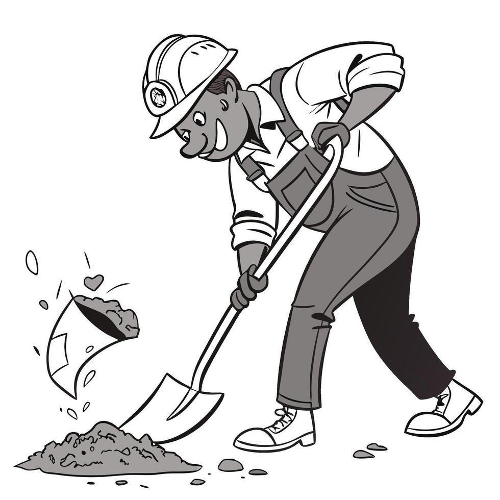 a cartoon man digging with a shovel vector