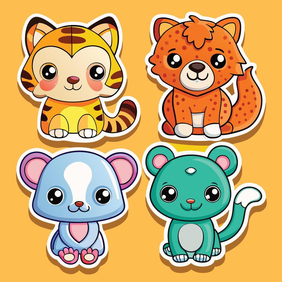 set of cute animals stickers vector