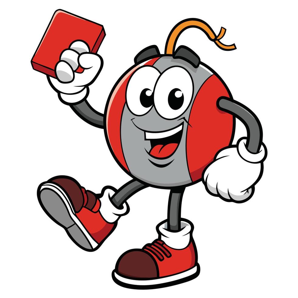 a cartoon ball mascot holding a red card vector