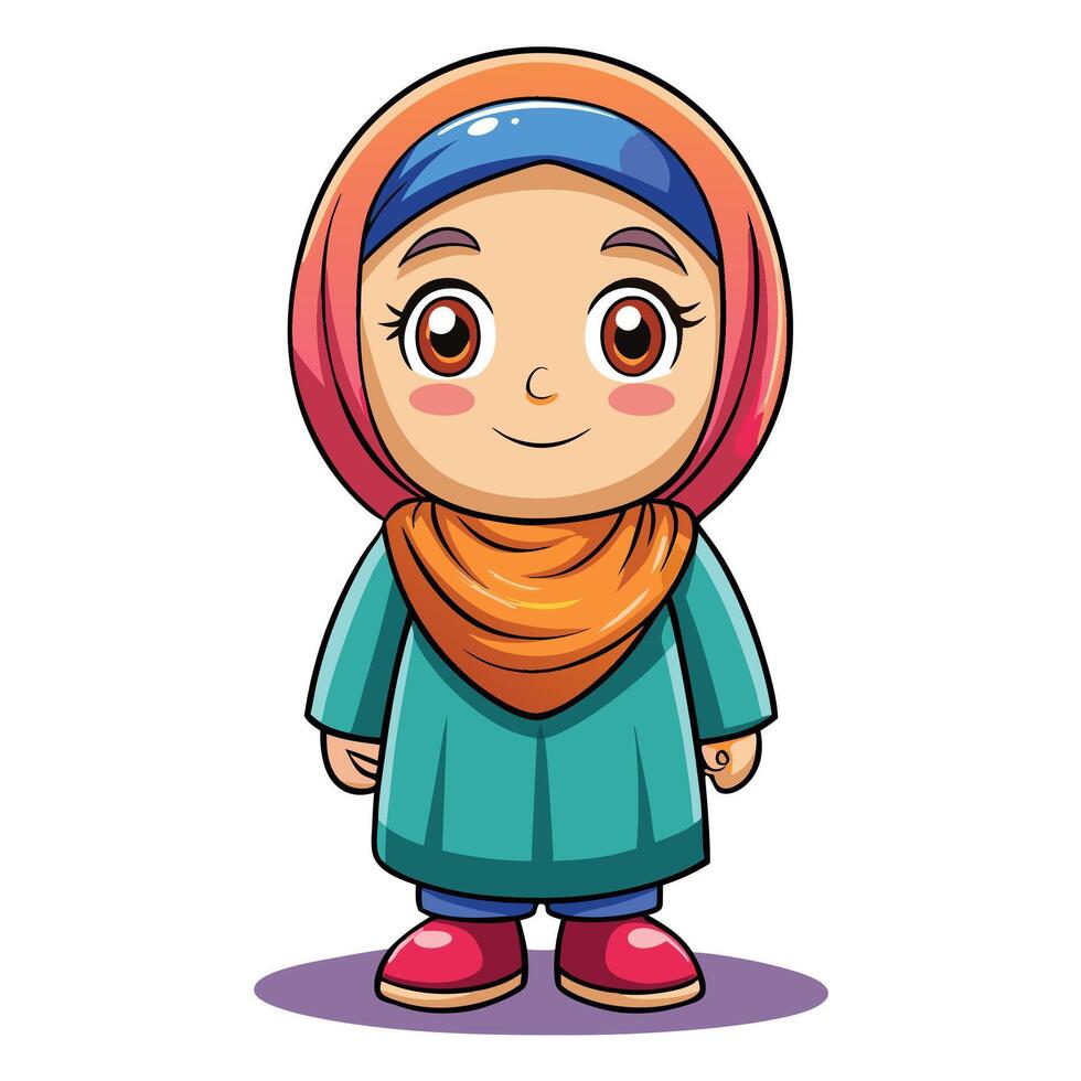 cartoon muslim girl in hijab vector