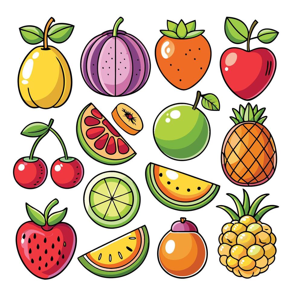 various fruits and vegetables are shown in this illustration vector