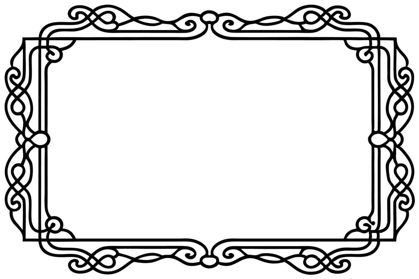 a black and white drawing of a frame with a scroll vector