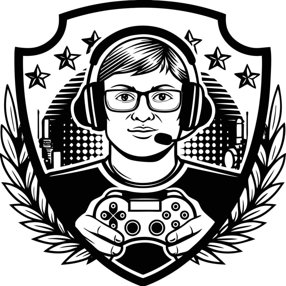 gamer boy with headset and controller illustration vector