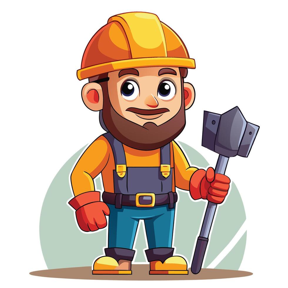 cartoon construction worker holding a shovel vector
