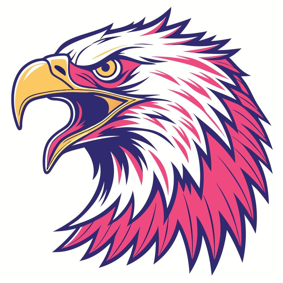 an eagle head with pink and purple feathers vector