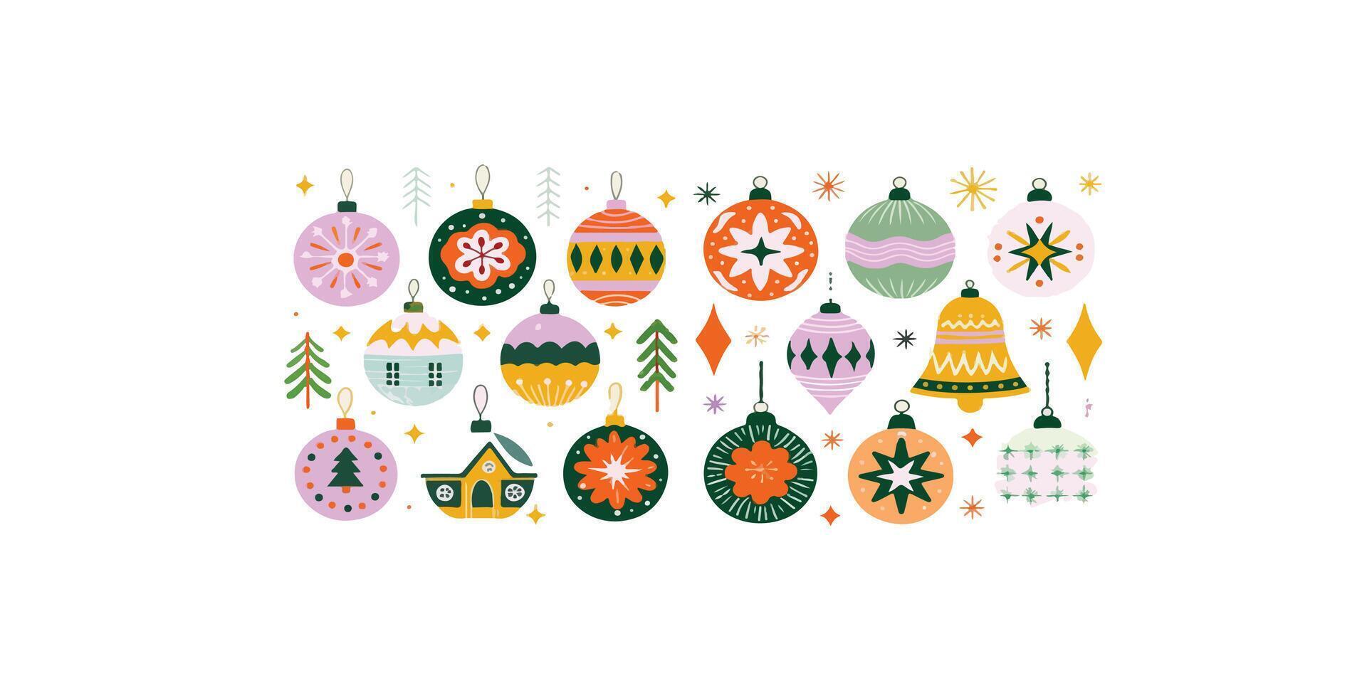 Print Beautiful Christmas Ornaments Graphics for Holiday Design Projects Ideal for Greeting Cards, Logos, Illustrations vector