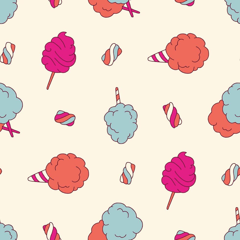 Cotton Candy Marshmallow Seamless Pattern illustration for Print, Wallpaper, Decoration. vector