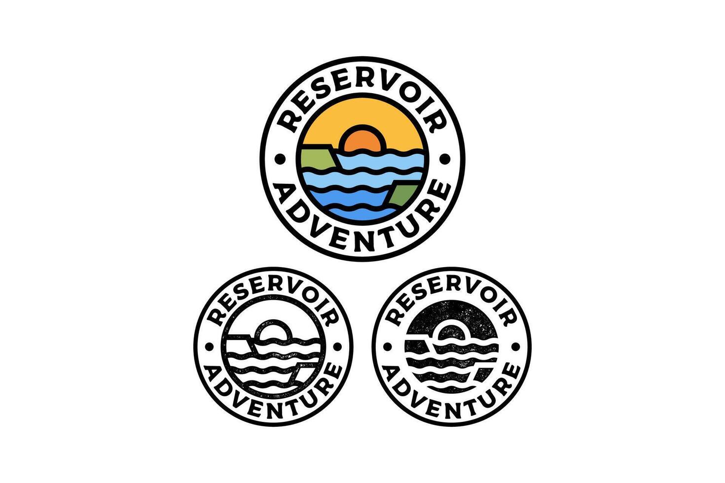 ocean with island and sunset circle badge illustration template graphic design collection with colorful, filled and line art style for adventure and outdoors merchandise and other uses. vector