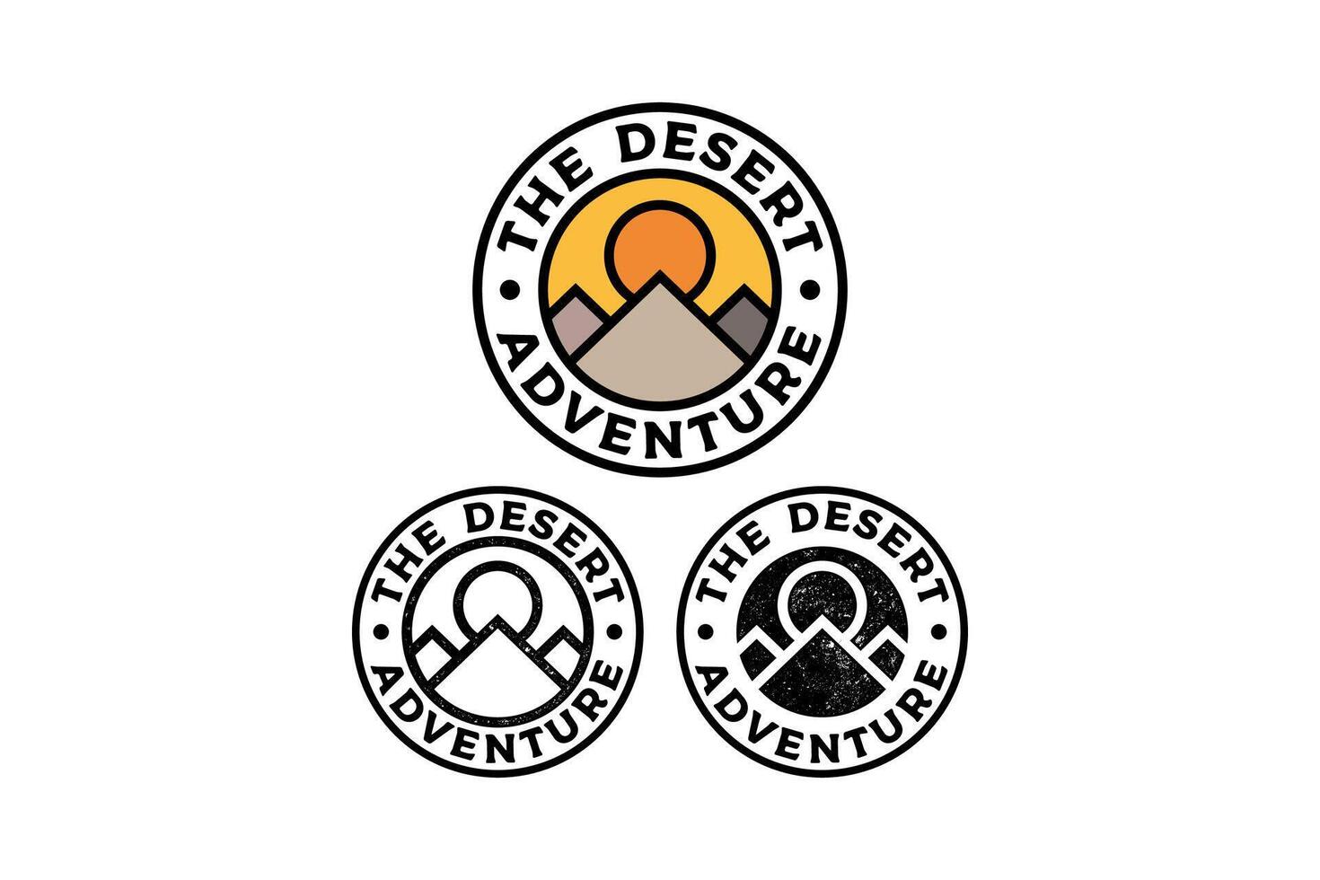 mountain ridges with sunset circle badge illustration template graphic design collection with colorful, filled and line art style for adventure and outdoors merchandise and other uses. vector