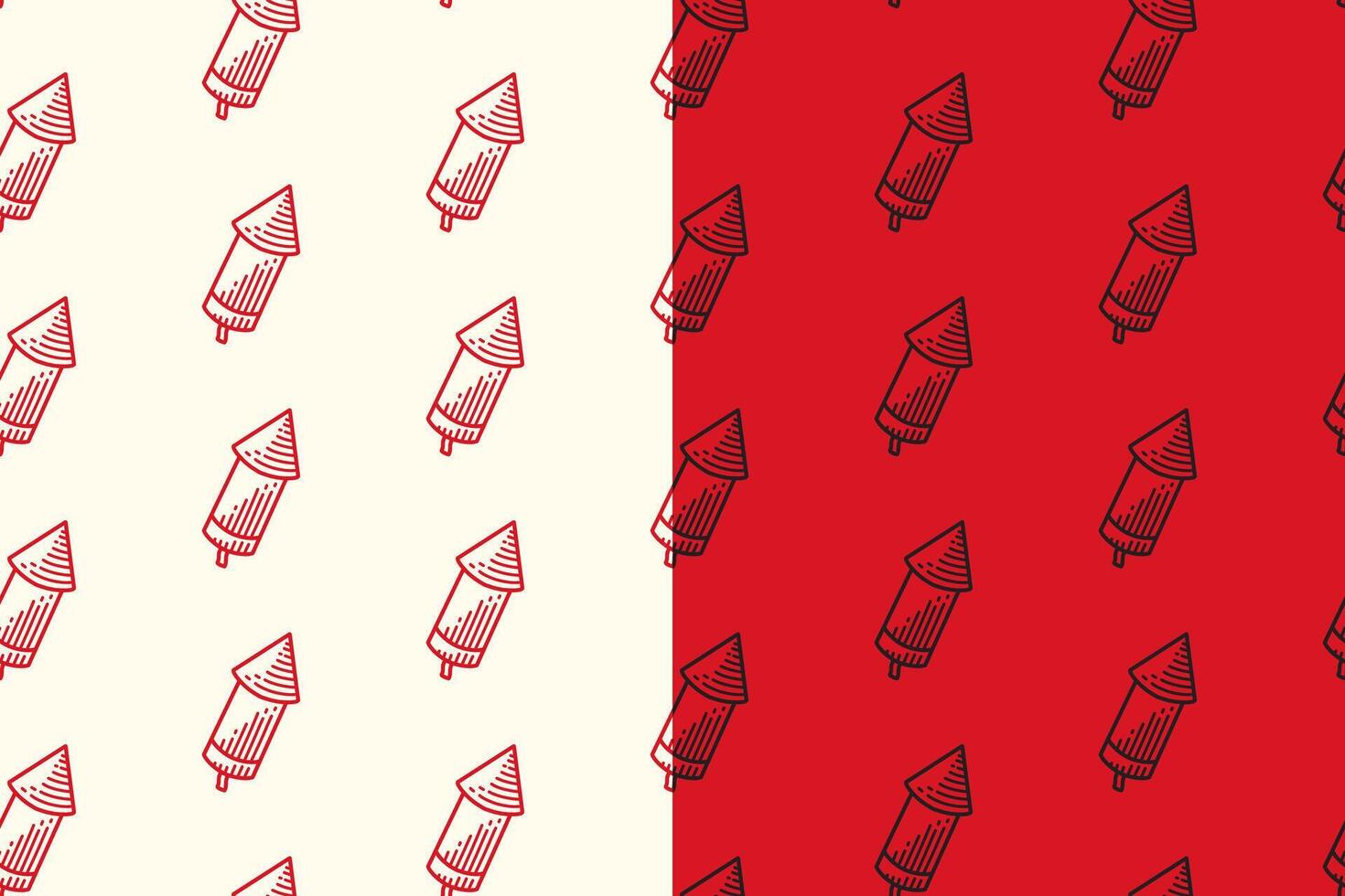 rocket firecracker doodle seamless pattern background set for packaging. retro chinese fireworks background. engraving chinese squib wallpaper. pattern background with chinese sky rocket festival. vector