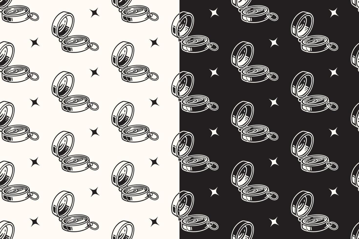doodle aiming compass outdoor seamless pattern on black white background for camping adventure merchandise. retro magnetic compass pattern background. pattern of aiming compass background vector