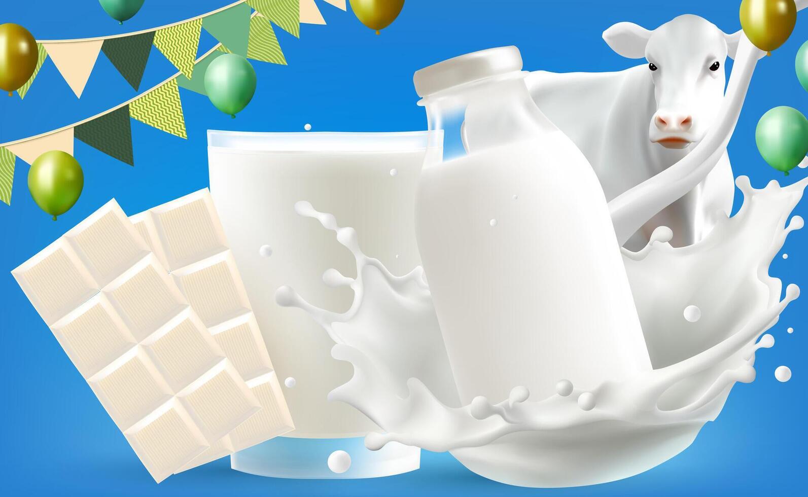 collection of dairy products in 3D style including milk, yogurt, ice cream, chocolate bar, Milk vector
