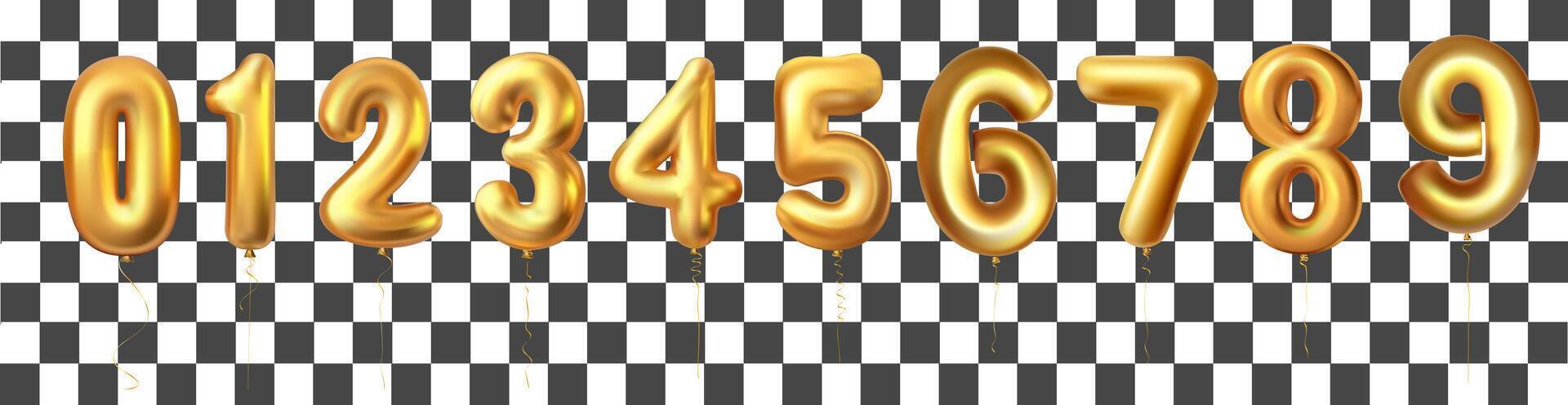 Golden Number Balloons 0 to 9. latex balloons. Helium balloons. for unique decoration with several concept idea in any occasion vector