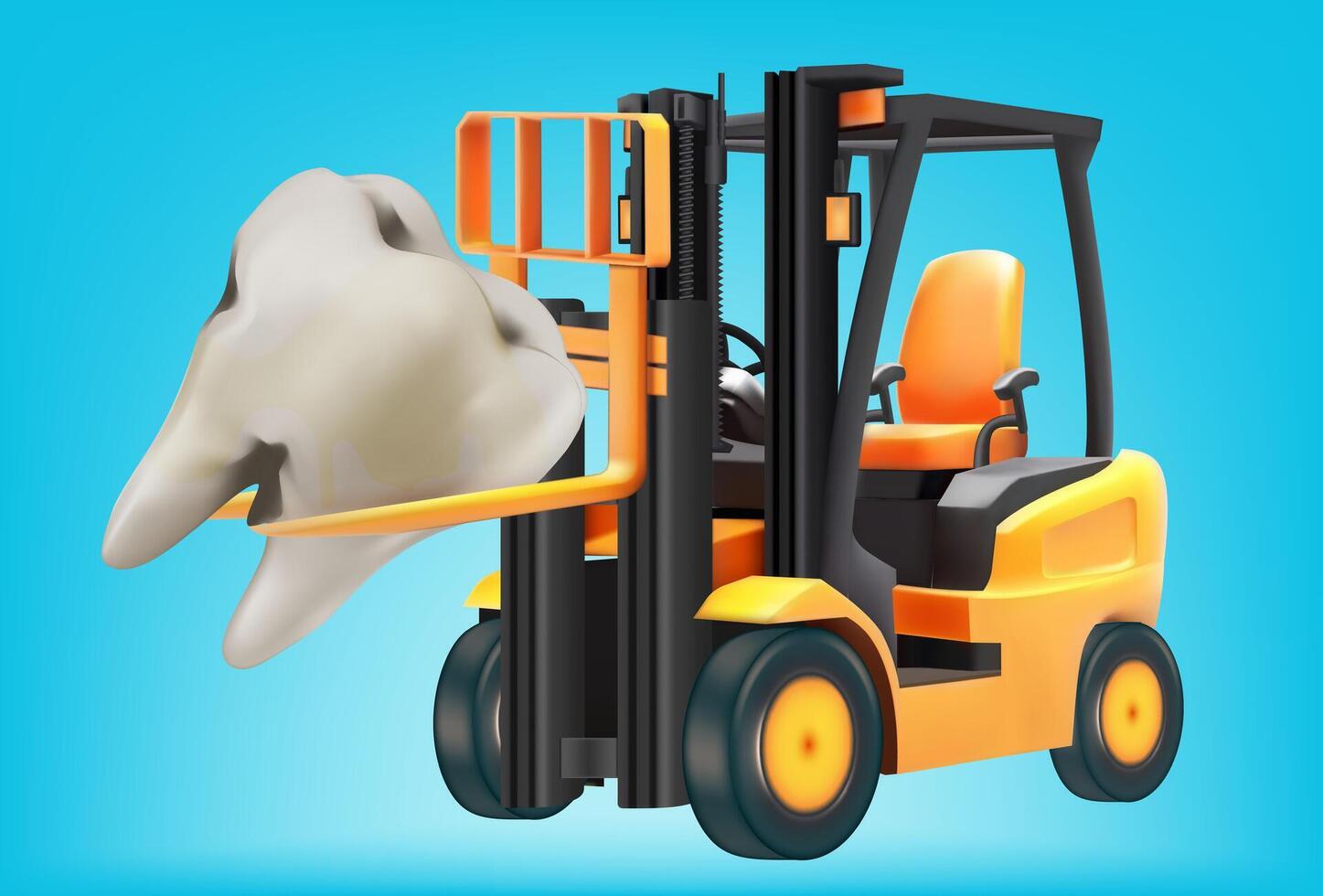 Concept 3D Realistic forklift Extraction Illustration Teeth Treatment and Dental Care Concept. Mesh gradient wes vector