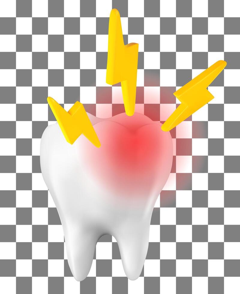 Toothache concept, caries concept isolated on white background. 3D rendering illustration.Mesh gradient wes used vector