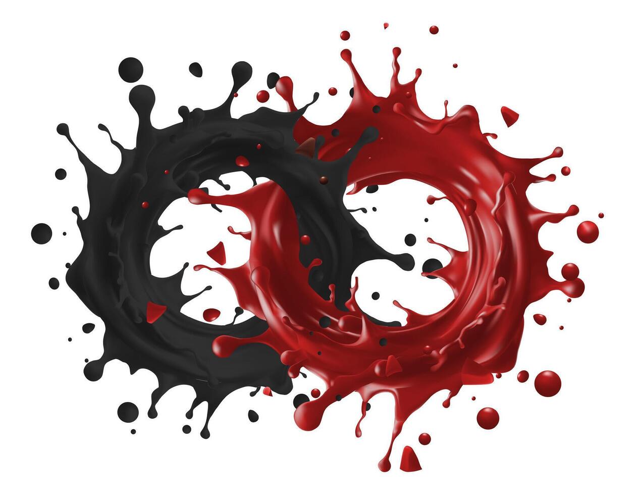 Realistic drop splash red and black composition isolated on background illustration vector