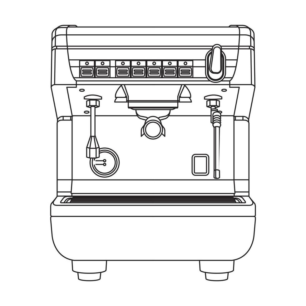 black line drawing of a man made coffee maker. vector