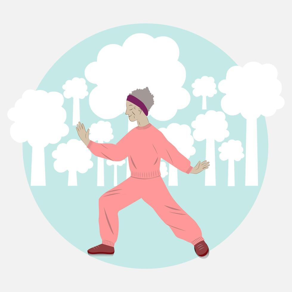 An illustration of a woman in pink doing tai chi vector