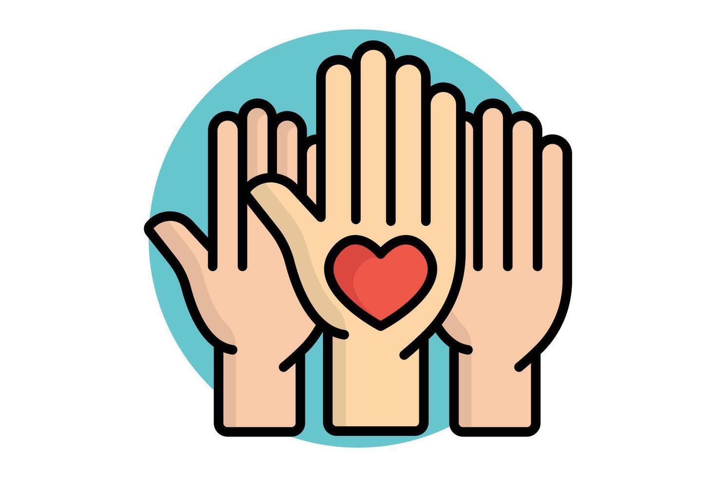 Volunteers icon. colored outline icon style. hand with heart. icon related to charity. donation elements illustration vector