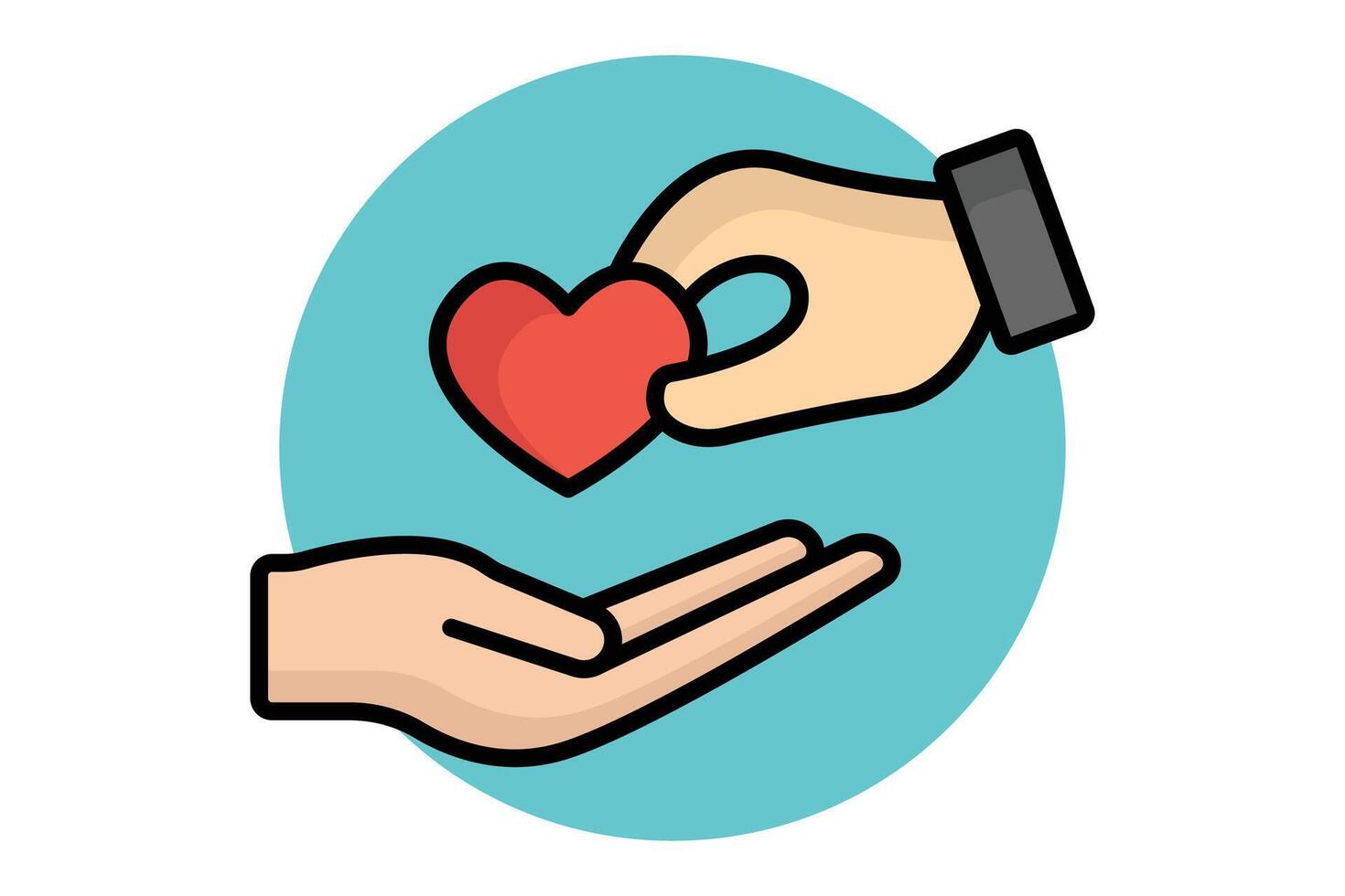 Caring icon. colored outline icon style. hand giving with heart. icon related to charity. donation elements illustration vector