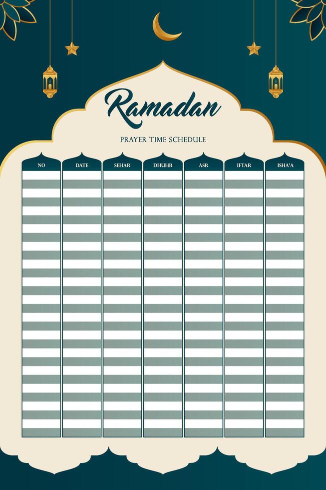 Ramadan prayer schedule template vector