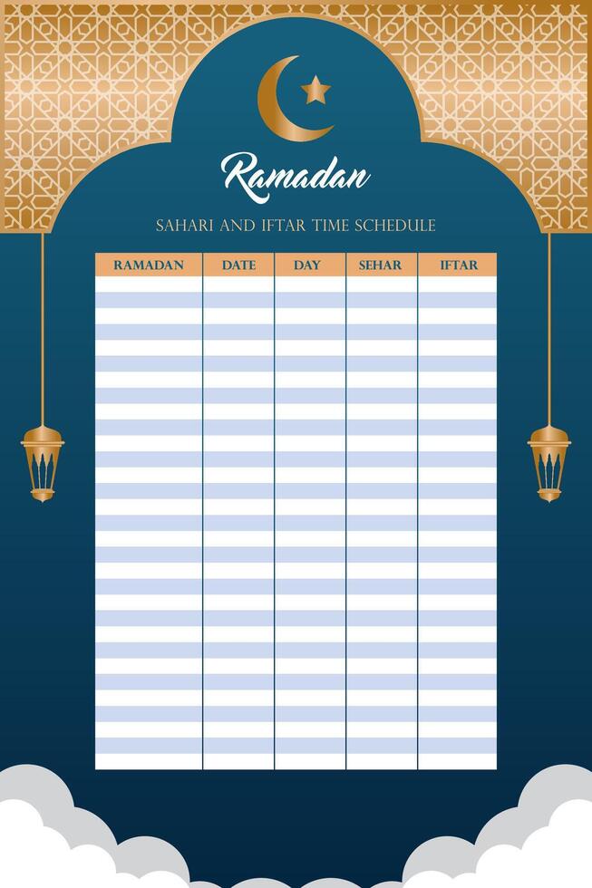 Ramadan prayer schedule template design vector