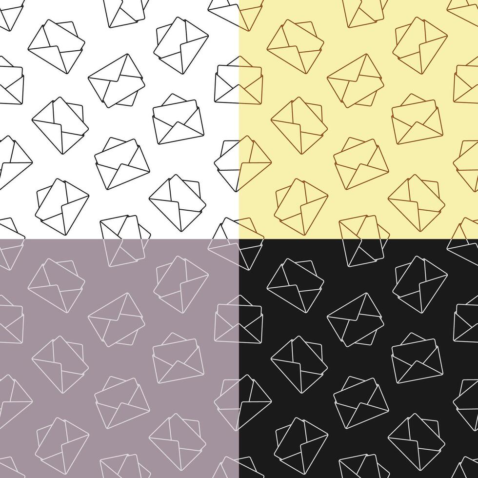 set of seamless patterns with Festive envelope and paper inside. Greeting cards and letters. Ornament for decoration and printing on fabric. Design element. vector